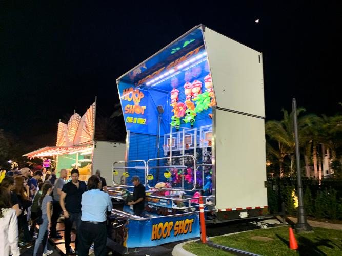 Hoop Shot carnival rental set up at night