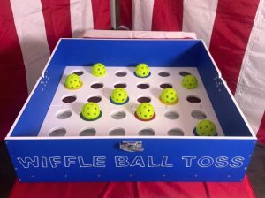 close-up of the table top wiffle ball toss game